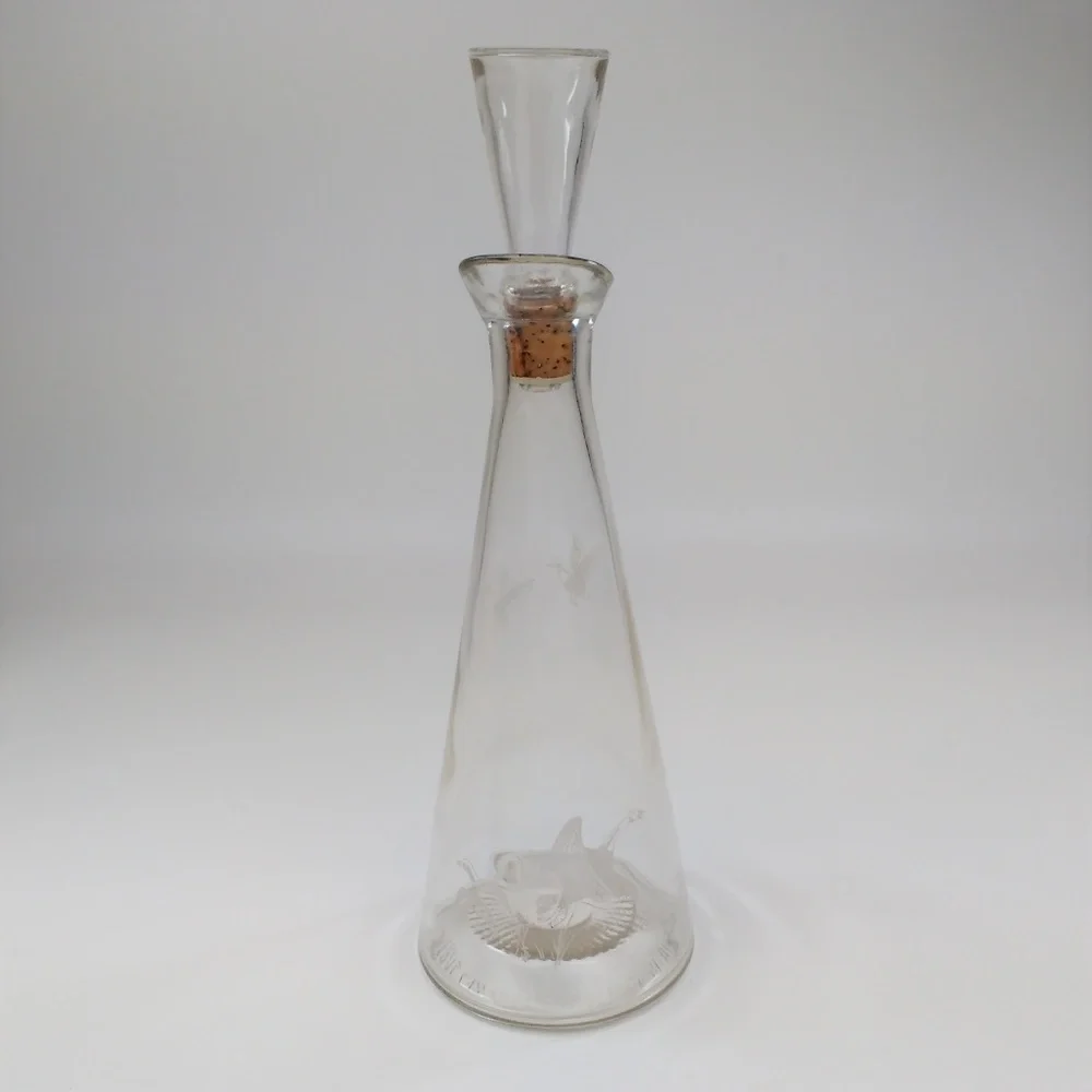 Vintage Glass Decanter with Etched Ducks
